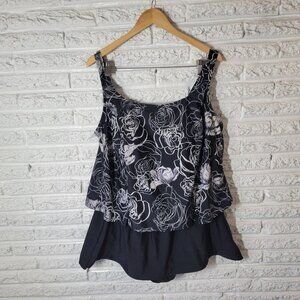 Indigo Bay Womens Swimsuit 24W One Piece Skirted Lined Wide Strap FLO22XE